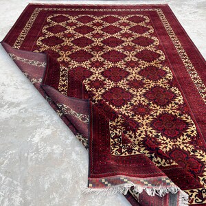 10 x 17 fot stor afghansk handgjord matta, orientalisk vintagematta, handknuten ullmatta, tribal yusufimatta, palatsmatta, geometrisk turkmensk matta bild 8