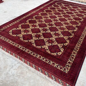 10 x 17 fot stor afghansk handgjord matta, orientalisk vintagematta, handknuten ullmatta, tribal yusufimatta, palatsmatta, geometrisk turkmensk matta bild 2