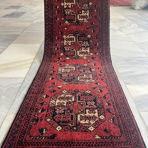 1920s Authentic Antique Ersari Rug, 2X5 Ft Collectors Piece Afghan Hand-Knotted Rug, Turkmen Tribal Rug, Hallway, Kitchen, Wall Hanging Rug