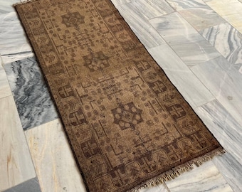 3x6 ft Terracotta Vintage Bukhara Rug, Old Afghan Handmade Wool Rug, Hallway, Kitchen Carpet