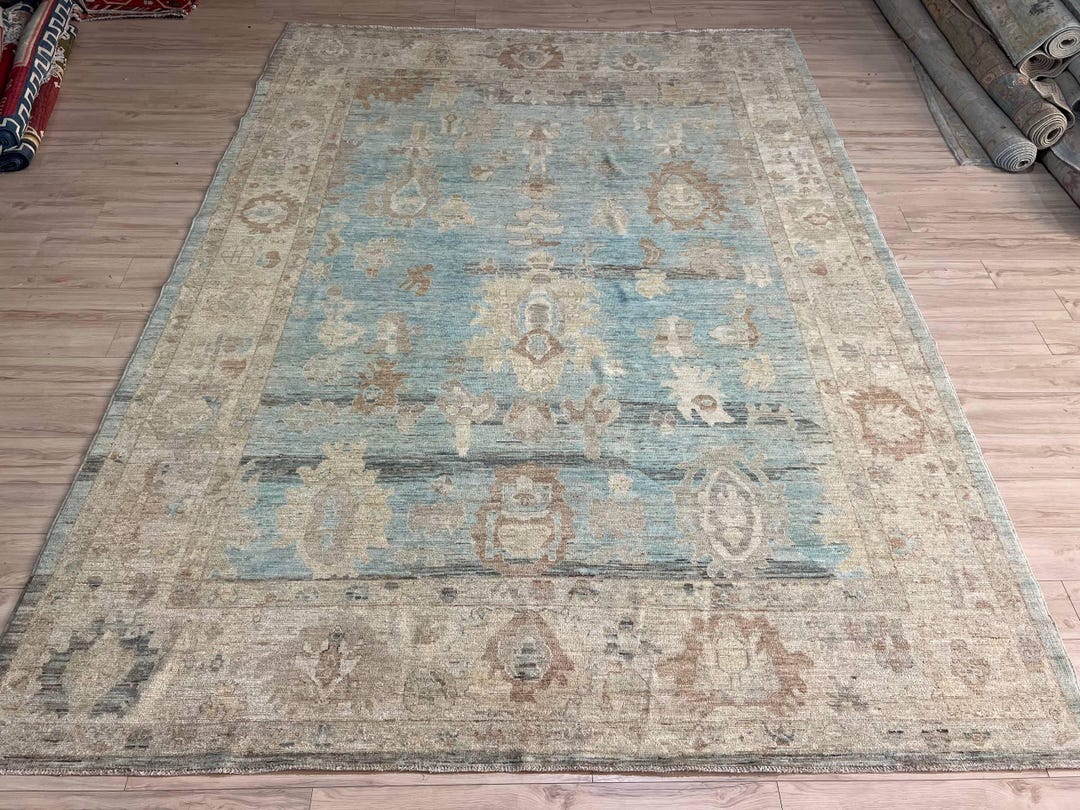 10x14 Ft Ossian Blue Oriental Turkish Oushak Area Rug, Natural Hand ...
