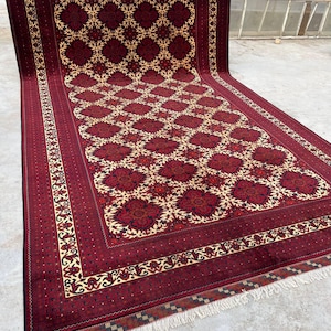 10 x 17 fot stor afghansk handgjord matta, orientalisk vintagematta, handknuten ullmatta, tribal yusufimatta, palatsmatta, geometrisk turkmensk matta bild 13