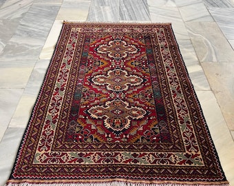 3x5 ft One Of Kind Al Khoja Rug, Collectors Piece Afghan Rug, Geometric Vintage Rug, Wool Rug, Turkmen Tribal Rug, Hand-Knotted Rug,