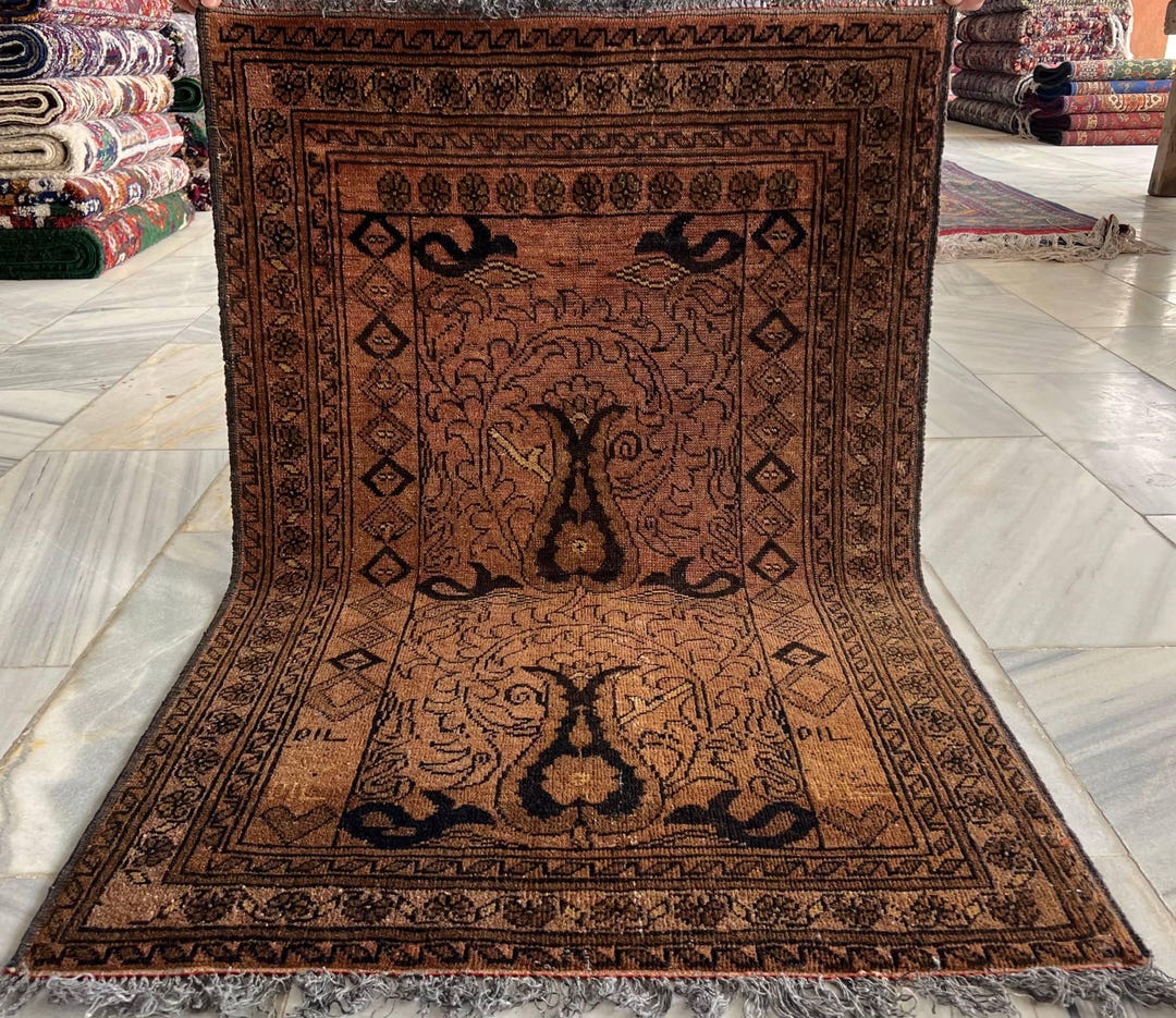 3x4 Ft Antique Rug, Handmade Terracotta Rug, 1960s Rug, Hand-knotted ...