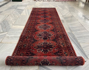 3x12 ft Runner Rug, Handmade Afghan Rug, Vintage Hallway Rug, Tribal Kilisayi Rug, Orangish Rug, Kitchen Rug, Turkmen Tribal Rug, 370x83 Cm