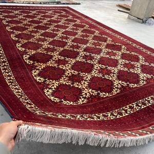 10 x 17 fot stor afghansk handgjord matta, orientalisk vintagematta, handknuten ullmatta, tribal yusufimatta, palatsmatta, geometrisk turkmensk matta bild 12
