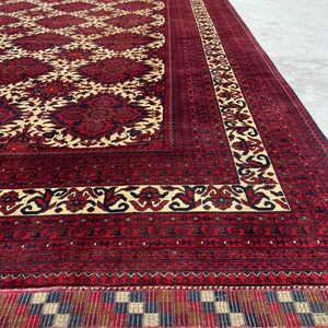 10 x 17 fot stor afghansk handgjord matta, orientalisk vintagematta, handknuten ullmatta, tribal yusufimatta, palatsmatta, geometrisk turkmensk matta bild 10
