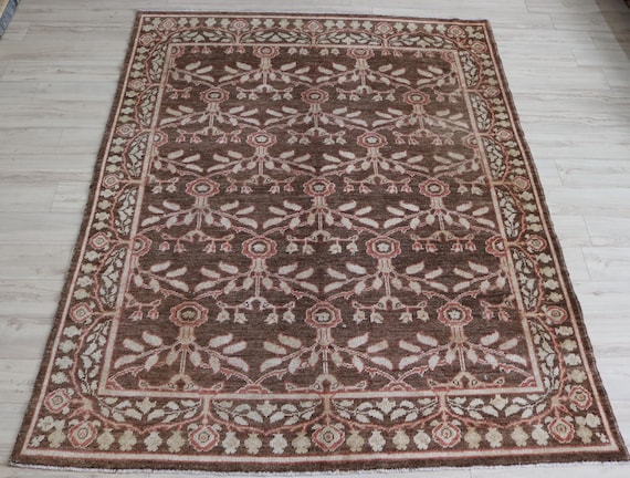 7'5x9'3 ft Geometric Afghan Rug,  Hand-Knotted Wool Rug, Dark Chocolate Brown Rug, Tribal Rug, Area Rug, Living Room Rug, Oriental Rug