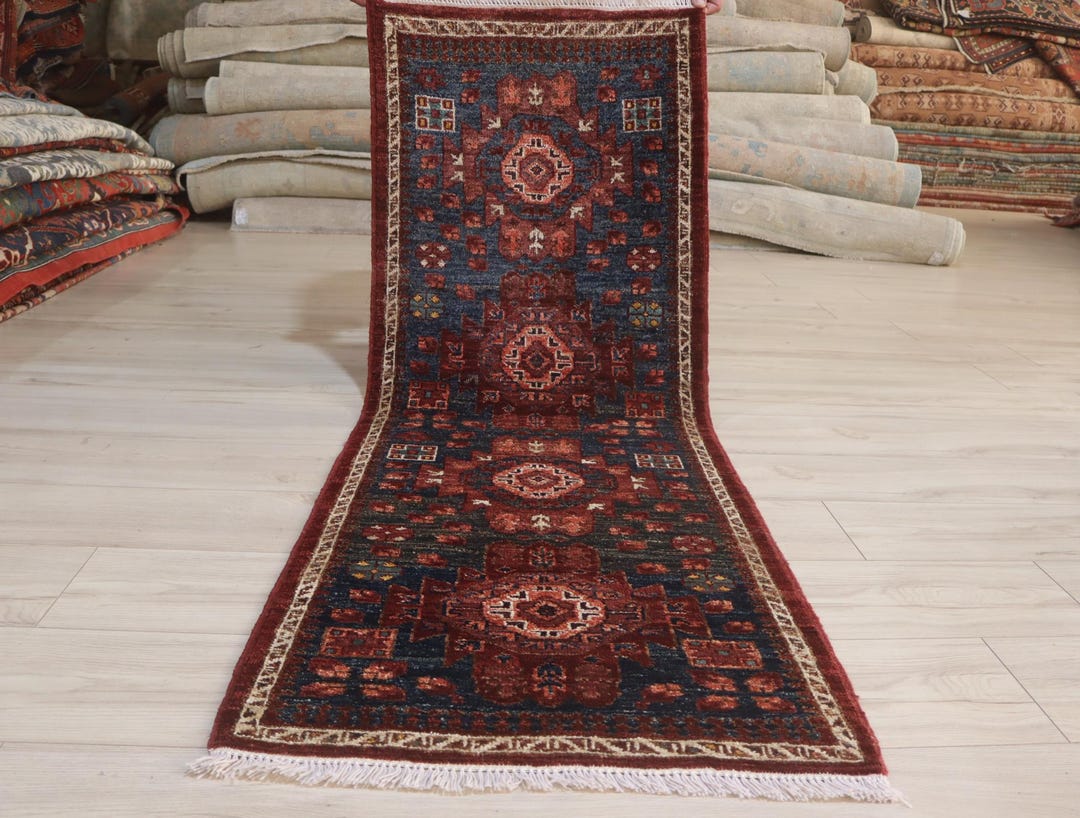 2x6 Ft Caucasian Inspired Afghan Runner Rug, Natural Wool Veg Dye ...