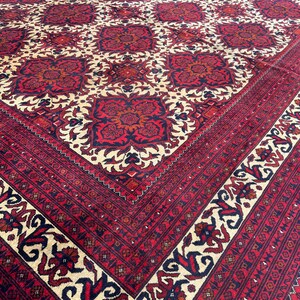 10 x 17 fot stor afghansk handgjord matta, orientalisk vintagematta, handknuten ullmatta, tribal yusufimatta, palatsmatta, geometrisk turkmensk matta bild 14