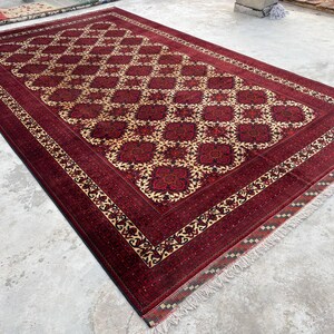 10 x 17 fot stor afghansk handgjord matta, orientalisk vintagematta, handknuten ullmatta, tribal yusufimatta, palatsmatta, geometrisk turkmensk matta bild 9