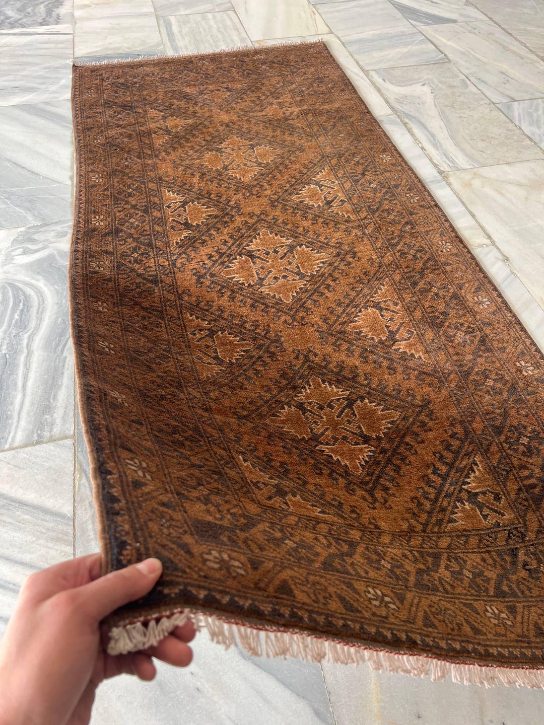 1950 Wool Rug 1950s 2'85x6'29 Ft Terracotta Afghan Rug, Vintage Hand-knotted Wool ...