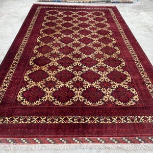 10 x 17 fot stor afghansk handgjord matta, orientalisk vintagematta, handknuten ullmatta, tribal yusufimatta, palatsmatta, geometrisk turkmensk matta bild 3