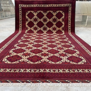 10 x 17 fot stor afghansk handgjord matta, orientalisk vintagematta, handknuten ullmatta, tribal yusufimatta, palatsmatta, geometrisk turkmensk matta bild 1