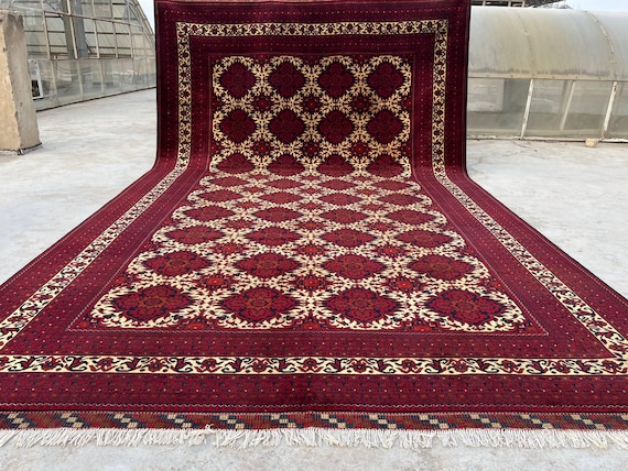 10x17 ft Large Afghan Handmade Rug, Oriental Vintage Rug, Hand-Knotted Wool Rug, Tribal Yusufi Rug, Palace Rug, Geometric Turkmen Carpet Rug