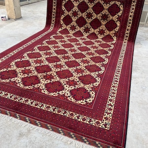 10 x 17 fot stor afghansk handgjord matta, orientalisk vintagematta, handknuten ullmatta, tribal yusufimatta, palatsmatta, geometrisk turkmensk matta bild 7