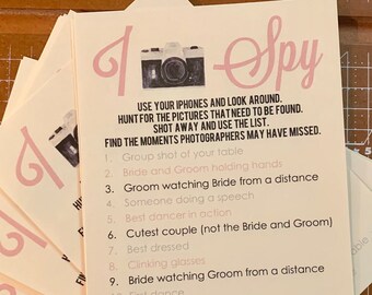 50 Wedding Day I Spy Photo Hunt Reception Game with Wedding Hashtag