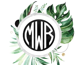 Custom Designed Tropical Wedding Monogram Design Circle Logo, Wedding Gobo, Wreath Wedding Monogram Printable, Logo Design for your Event