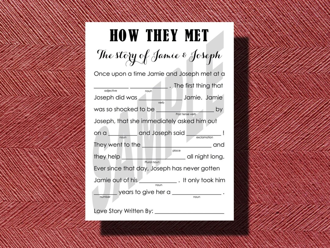 Printable Wedding Mad-libs, the Love Story of the Bride &amp; Groom ...
