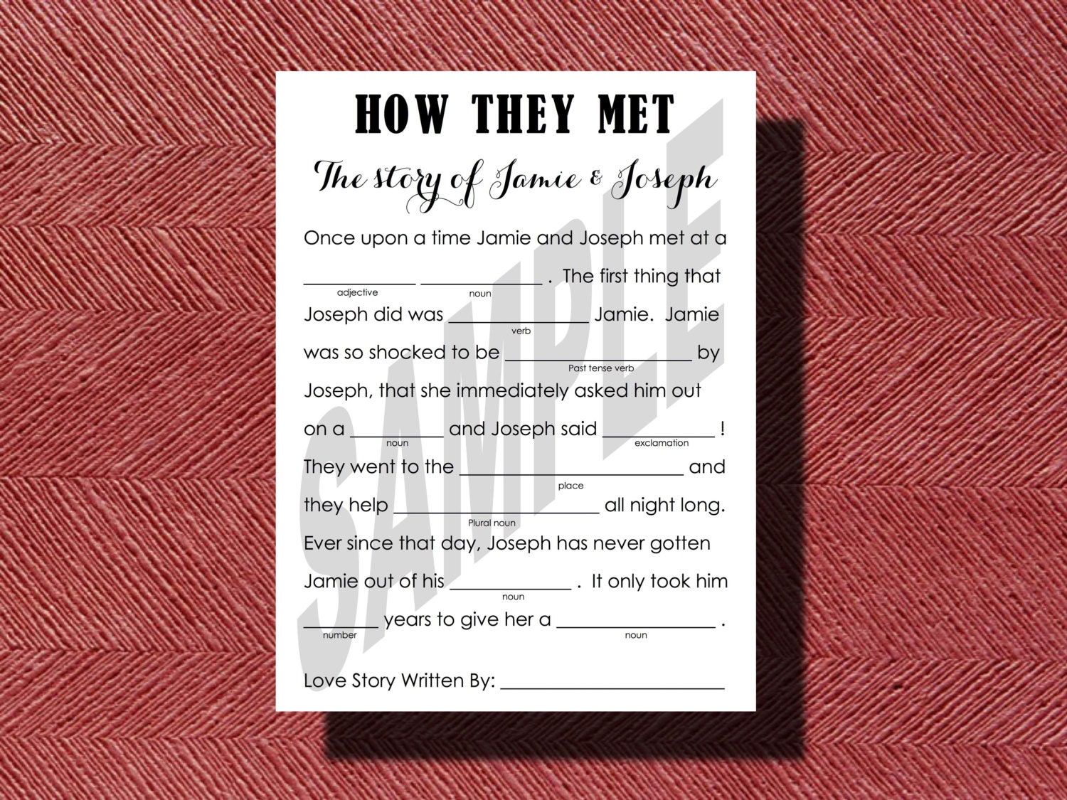 Printable Wedding Mad-libs the Love Story of the Bride &amp; | Etsy