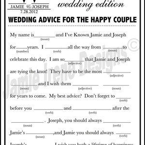 Printable Wedding Mad Lib A Fun Guest Book Alternative DIY - Etsy