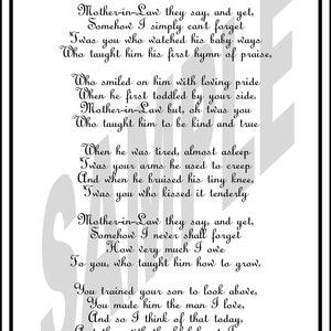 Wedding Day Mother-in-Law Poem DIY Printable image 2