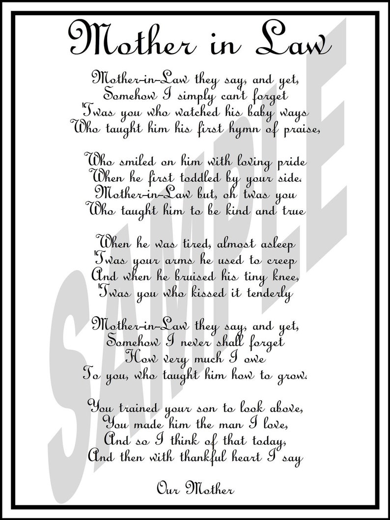 Wedding Day Mother-in-Law Poem DIY Printable image 2