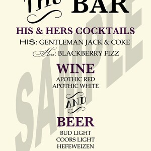 Wedding Reception Bar Menu Sign, Printable Bar Menu Sign for Your Wedding or any Special Event, Bar Menu, Libations Menu, Printable Menu image 3