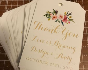 Wedding Thank You Love is Brewing Favor Tags, Wedding Favor Tags with Names and Date for your Wedding or Event, Favor Tags for any Event