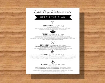 Wedding Itinerary, Wedding Schedule of Events, Printable Itinerary for any Event, Welcome with Schedule of Events, Schedule for Guests