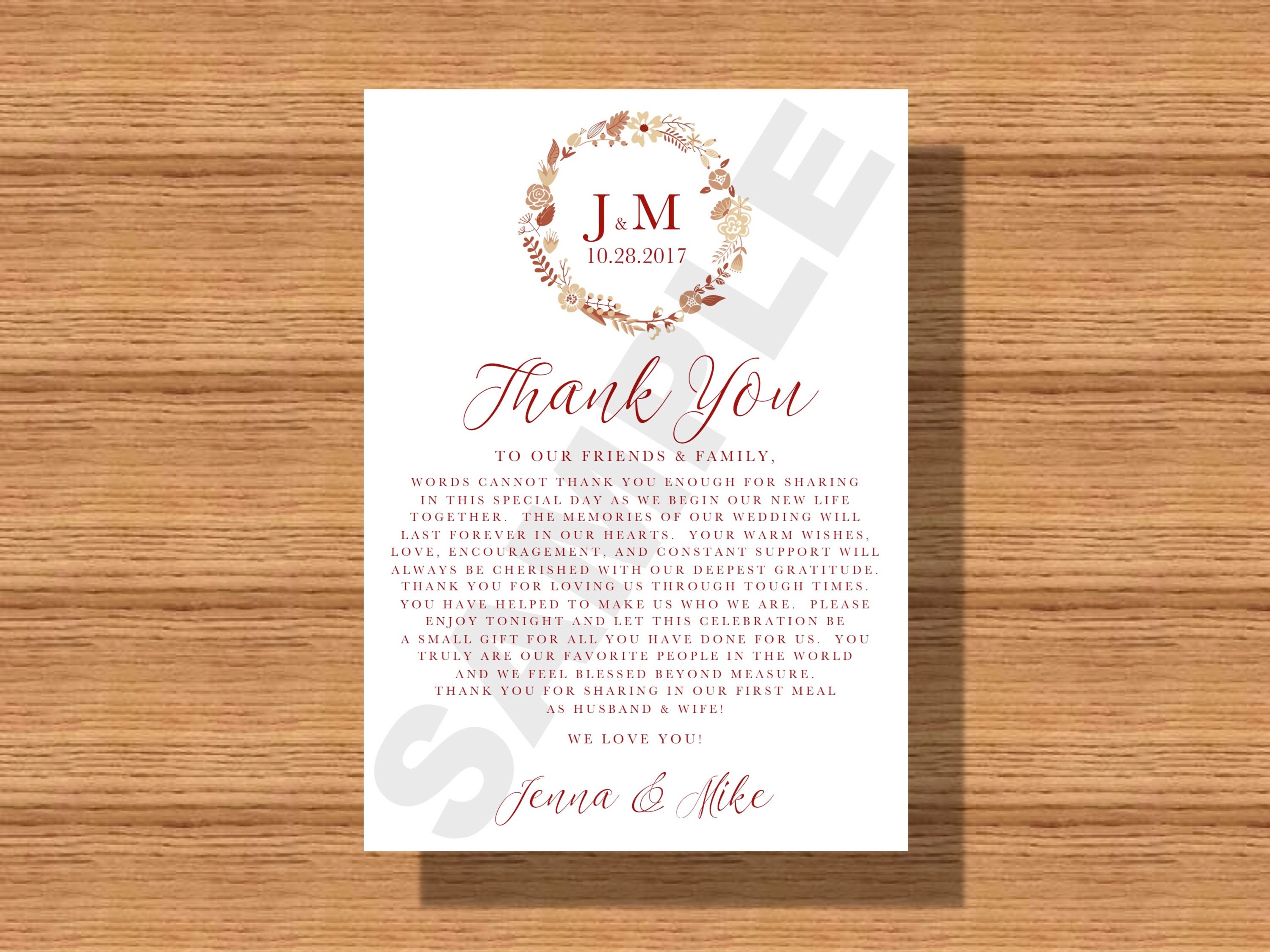 Rustic Wedding Day Thank You Note for Wedding Guests Thank Etsy
