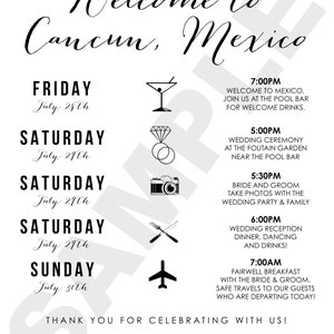 Cancun, Mexico Destination Wedding Welcome Bag Weekend Itinerary image 2