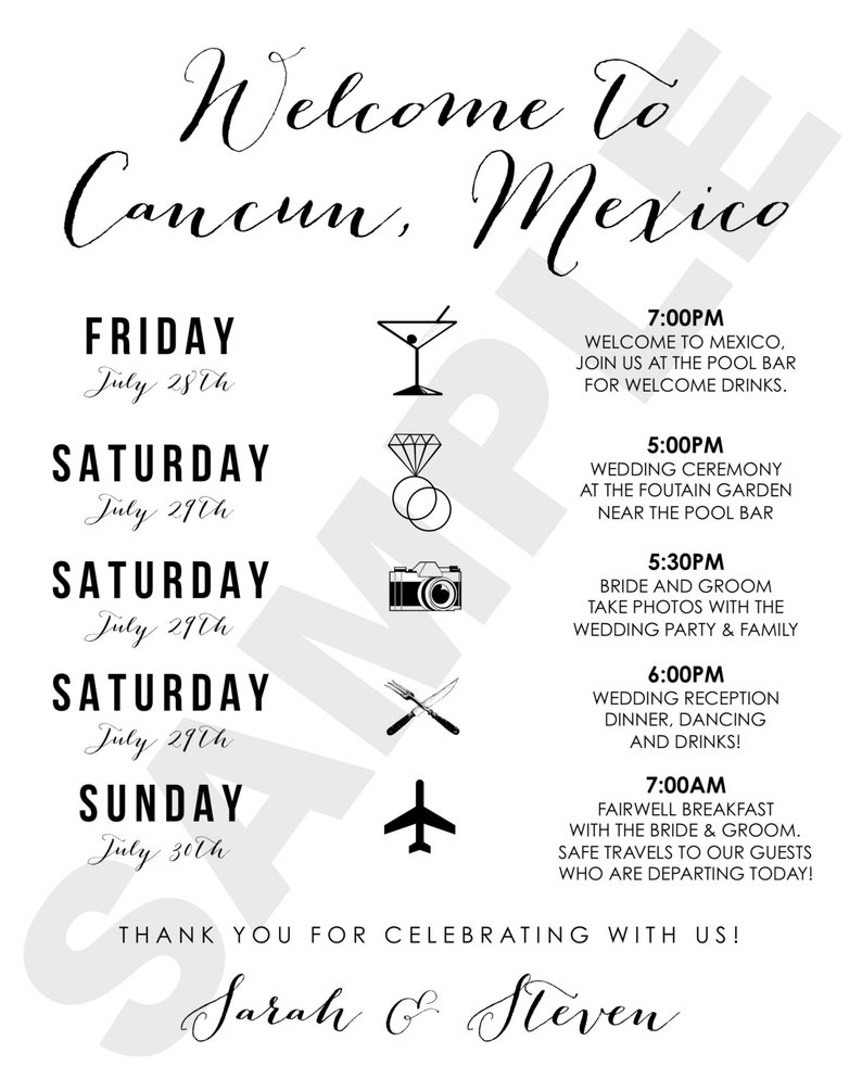 Cancun, Mexico Destination Wedding Welcome Bag Weekend Itinerary image 2