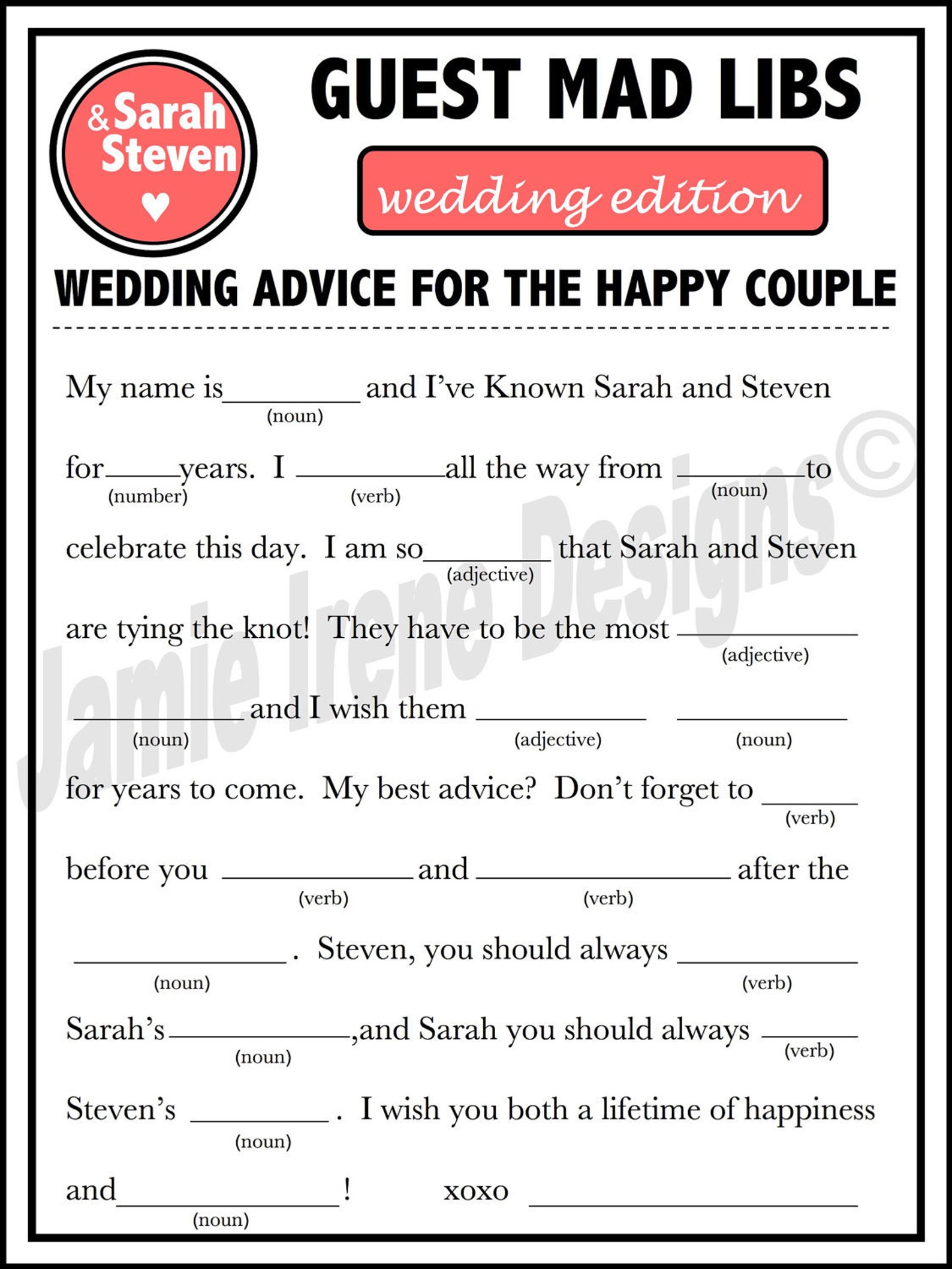 Printable Wedding Mad Libs A Fun Guest Book Alternative - Etsy
