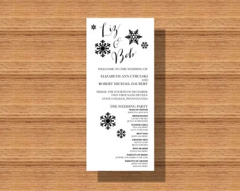 Winter Wedding Program, Simple Wedding Program, Printable Wedding Program