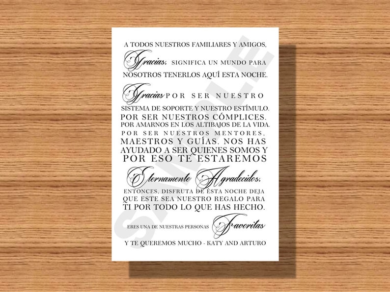 Spanish Wedding Day Thank You Note for Wedding Guests Thank Etsy