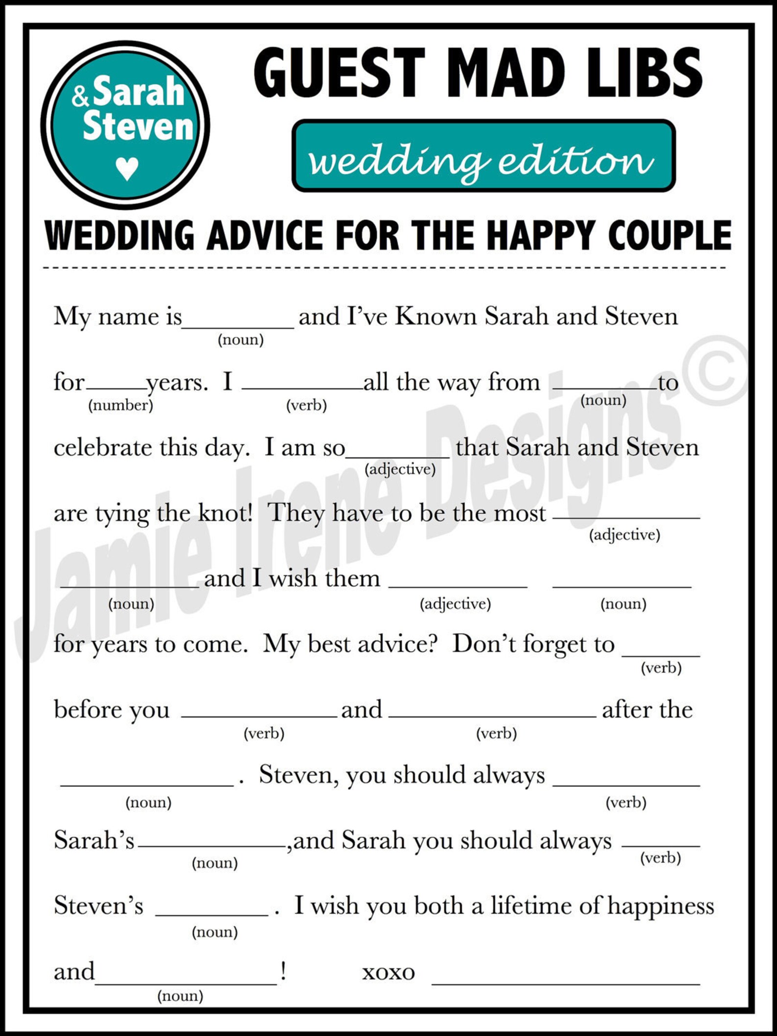 Printable Wedding Mad Libs A Fun Guest Book Alternative - Etsy