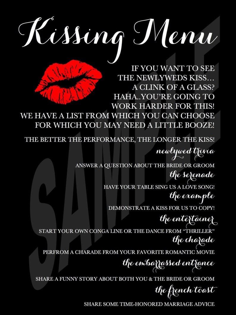 Wedding Reception Kissing Menu Etsy