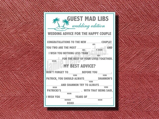 Beach Wedding Guest Book Alternative Diy Guest Mad Libs