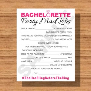 Bachelorette Party Mad Libs, Printable Bachelorette Party Mad Libs, A Fun Bachelorette Party Game, Printable Bachelorette Party Game image 1