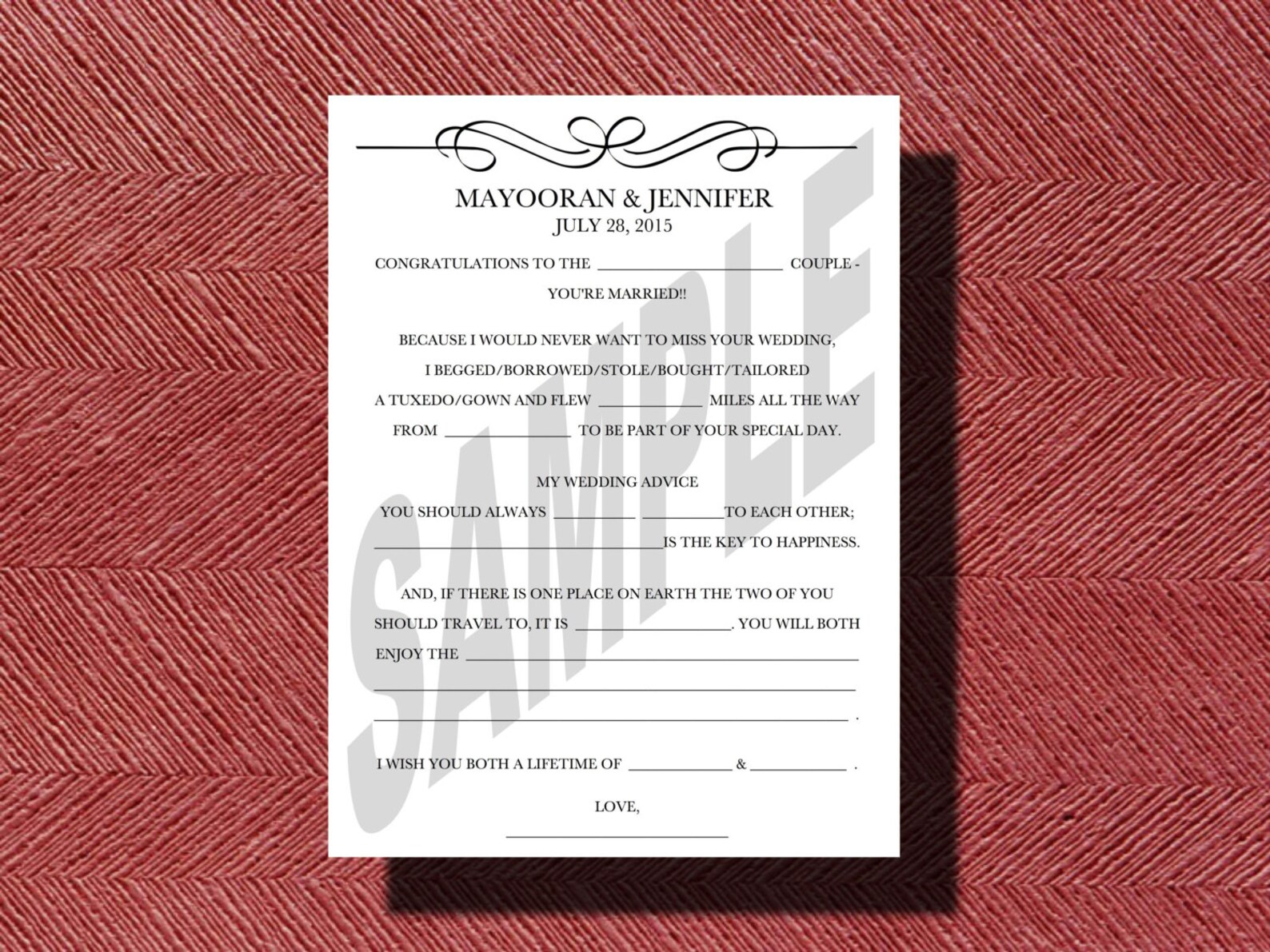 Printable Wedding Mad Libs Fun Guest Book Alternative | Etsy