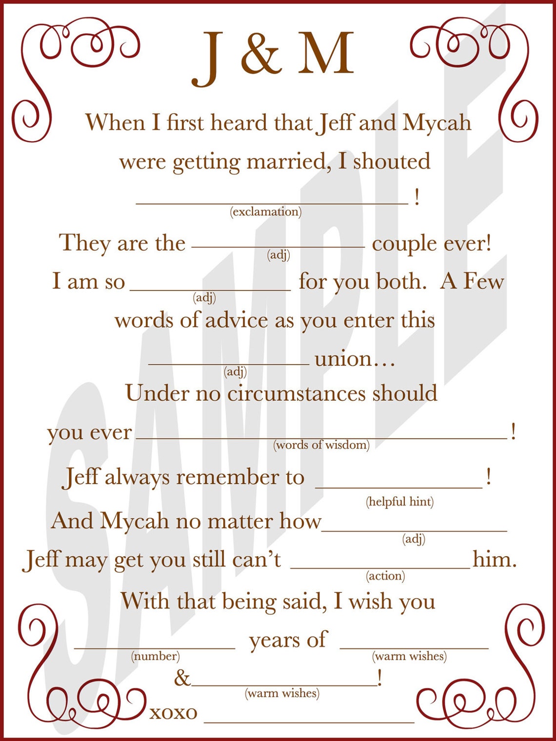 Guest Book Wedding Mad Libs a Guest Book Alternative Wedding Etsy