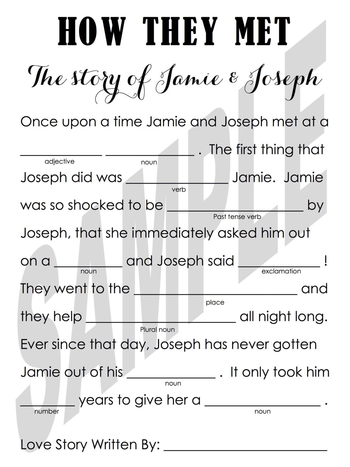 Printable Wedding Mad-libs the Love Story of the Bride &amp; | Etsy