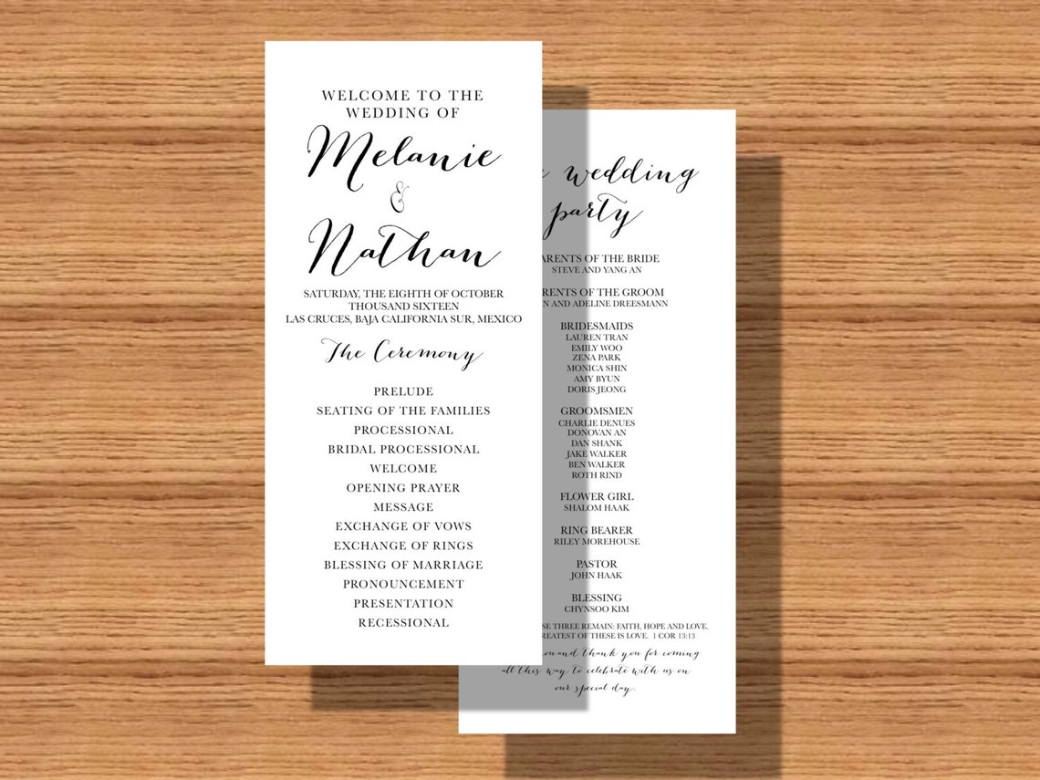 Double Sided Wedding Program Printable Wedding Program - Etsy
