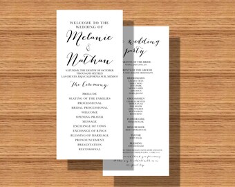 Double Sided Wedding Program, Printable Wedding Program, Wedding Program with Ceremony Information, Bridal Party and Wedding Thank You Note