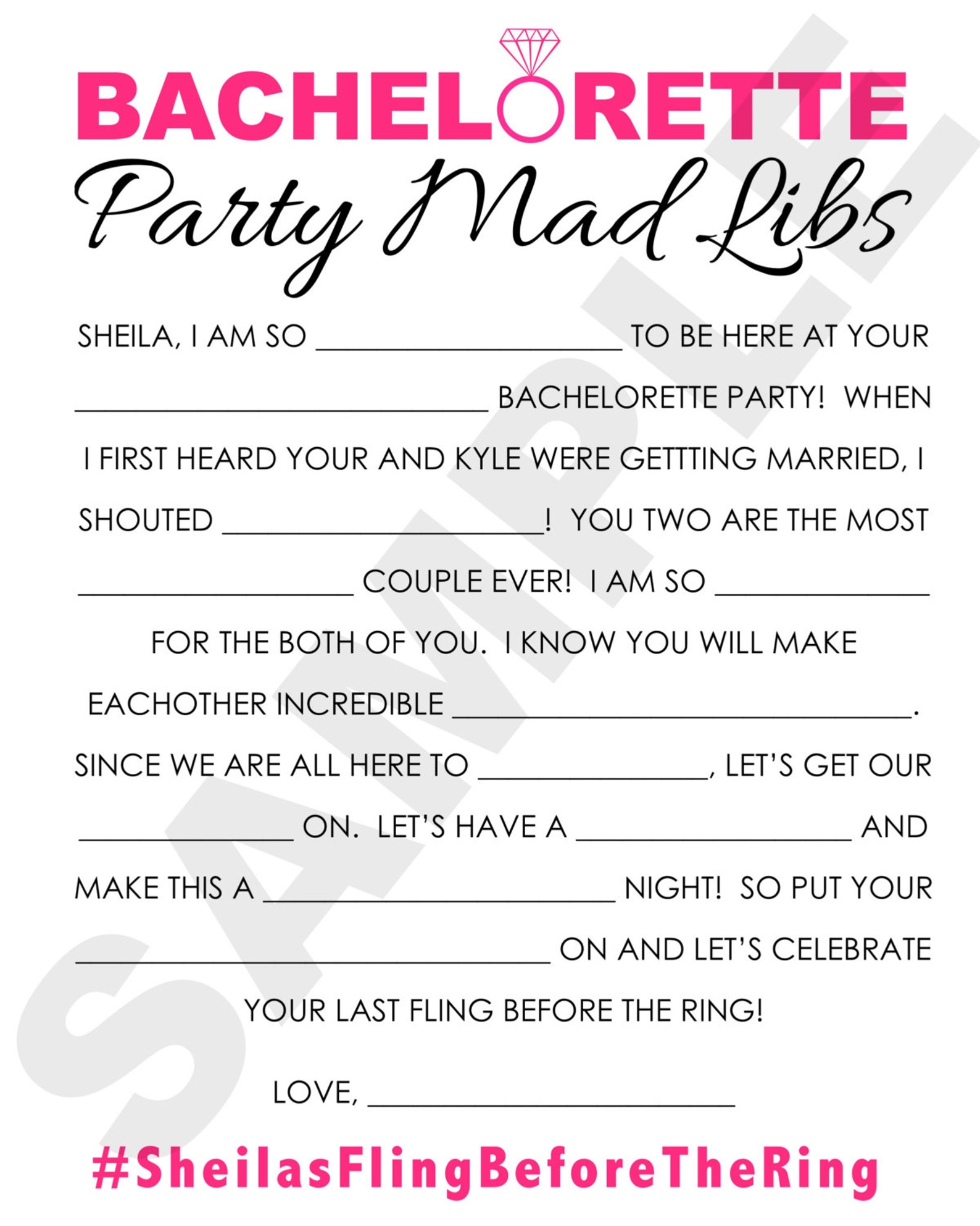 Bachelorette Mad Libs Free Printable