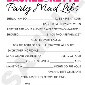 Bachelorette Party Mad Libs, Printable Bachelorette Party Mad Libs, A Fun Bachelorette Party Game, Printable Bachelorette Party Game image 2