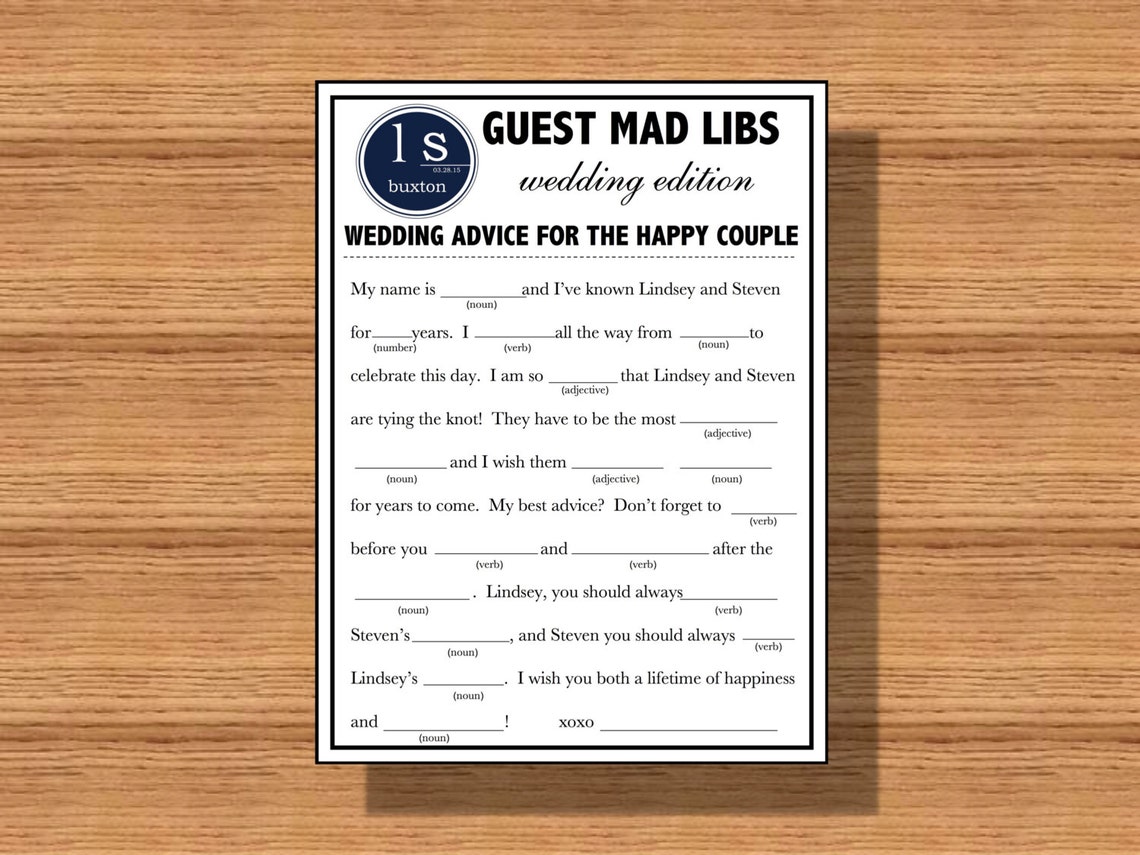Printable Wedding Mad Libs A Fun Guest Book Alternative | Etsy