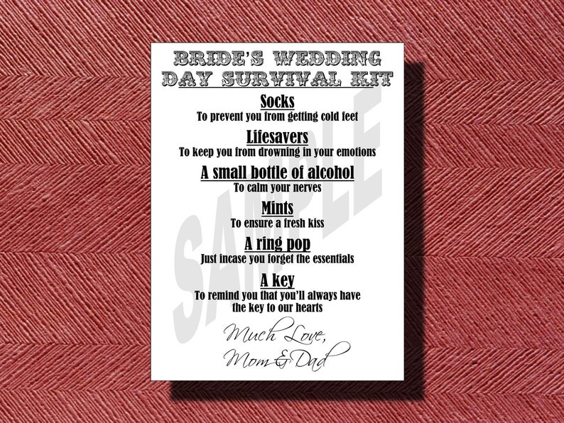 Wedding Day Bride's Survival Kit Card image 1