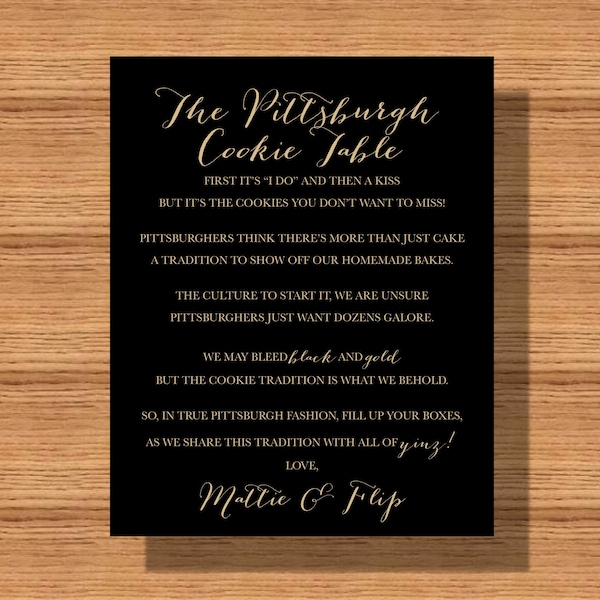 Pittsburgh Wedding Cookie Table Sign, Pittsburgh Wedding Cookie Table Favor Sign, A Pittsburgh Wedding Tradition